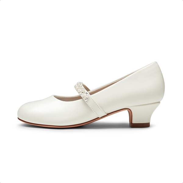 Girls' Rhinestone Mary Jane Low Heels - WHITE PAT - 4